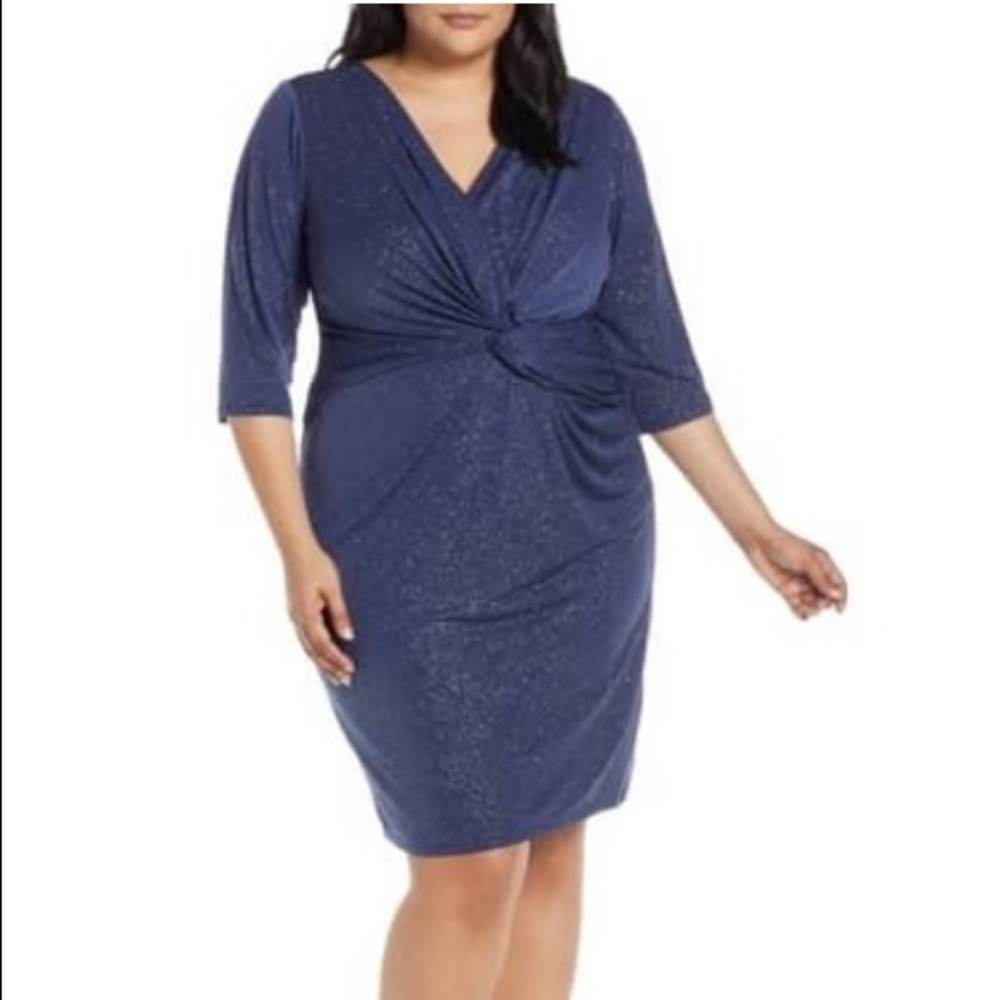 Vince Camuto Twist Front Glitter Cocktail Dress